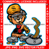 Famous Hustle Gangster Teddy Bear Charmer Gold Coin Snake Flute Head Bandanna Black Glasses Dollar Sign Earrings Hustler Hustling Mafia Mob Trap Trapper Art Graphic Design Logo T-Shirt Print Printing JPG PNG SVG Vector Cut File