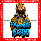 Famous Hustle Gangster Teddy Bear King Bath Robe Rich Cane Scar Standing Jewelry Pile Gold Chain Crown Treasure Hip Hop Rap Trap Street Hood Quote Art Graphic Design Logo T-Shirt Print Printing JPG PNG SVG Vector Cut File