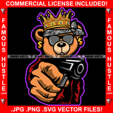 Blood Money King Gangster Teddy Bear Paisley Bandanna Sunglasses Dollar Sign Earrings Pistol Gun Tattoo Hip Hop Rap Boss Drip Swag Plug Trap Hood Thug Street Mafia Mob Art Graphic Design Logo Print Printing Vector SVG Cut File