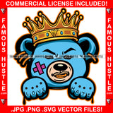 Trap King Famous Hustle Gangster Teddy Bear King Gold Chain Love Hate Hand Tattoo Hip Hop Rap Rapper Plug Trap Street Hood Ghetto Thug Hustler Hustling Drip Bad Boy Rebel Art Graphic Design Logo T-Shirt Print Printing JPG PNG SVG Vector Cut File