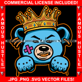 Trap King Famous Hustle Gangster Teddy Bear King Gold Chain Love Hate Hand Tattoo Hip Hop Rap Rapper Plug Trap Street Hood Ghetto Thug Hustler Hustling Drip Bad Boy Rebel Art Graphic Design Logo T-Shirt Print Printing JPG PNG SVG Vector Cut File