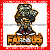 Famous Hustle Gangster $100 Dollar Bill Money Roll Cartoon Character Gold Teeth Camouflage Camo Burglar Mask Gun Chain Cash Hip Hop Hat Cap Hip Hop Rap Drip Plug Trap Hood Tattoo Ghetto Quote Art Graphic Design Logo Print Printing Vector SVG Cut File