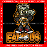 Famous Hustle Gangster $100 Dollar Bill Money Roll Cartoon Character Gold Teeth Camouflage Camo Burglar Mask Gun Chain Cash Hip Hop Hat Cap Hip Hop Rap Drip Plug Trap Hood Tattoo Ghetto Quote Art Graphic Design Logo Print Printing Vector SVG Cut File
