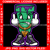 Trap Start Gangster Lean Purple Drip Drink Cup Cartoon Character Mean Face Gold Necklace Middle Fingers Tattoo Hip Hop Rap Drip Trap Thug Ghetto Rich Famous Hustle Art Graphic Design Logo T-Shirt Print Printing JPG PNG SVG Vector Cut File