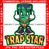 Trap Start Gangster Lean Purple Drip Drink Cup Cartoon Character Mean Face Gold Necklace Middle Fingers Tattoo Hip Hop Rap Drip Trap Thug Ghetto Rich Famous Hustle Quote Art Graphic Design Logo T-Shirt Print Printing JPG PNG SVG Vector Cut File