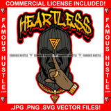 Heartless Black Gangster Ski Mask Wearing Gold Jewelry Shhh Finger Sign Hand Gesture Hip Hop Rap Rapper Plug Trap Street Hood Ghetto Thug Hustler Hustling Drip Famous Hustle Quote Art Graphic Design Logo T-Shirt Print Printing JPG PNG SVG Vector Cut File