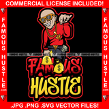 Famous Hustle Gangster Bald Man Poppin' His Collar Sunglasses Gold Jewelry Cash Money Bag Hip Hop Rap Trap Street Hood Ghetto Thug Boss Hustler Hustling Drip Dripping Rich Quote Art Graphic Design Logo T-Shirt Print Printing JPG PNG SVG Vector Cut File