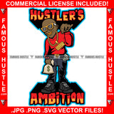 Hustler's Ambition Gangster Bald Man Gold Teeth Necklace Jewelry Glasses Cash Money Bag Red Shirt Hip Hop Rap Rapper Plug Trap Street Hood Ghetto Swag Thug Hustler Hustling Quote Art Graphic Design Logo T-Shirt Print Printing JPG PNG SVG Vector Cut File