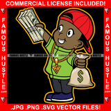 Famous Hustle Cute Gangster Baby Boy Giving Cash Bundle Stack Holding Money Gold Necklace Mind On My Money Red Cap Hip Hop Rap Drip Street Hustler Hustling Art Graphic Design Logo T-Shirt Print Printing JPG PNG SVG Vector Cut File