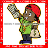 Famous Hustle Cute Gangster Baby Boy Giving Cash Bundle Stack Holding Money Gold Necklace Mind On My Money Red Cap Hip Hop Rap Drip Street Hustler Hustling Art Graphic Design Logo T-Shirt Print Printing JPG PNG SVG Vector Cut File