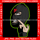 By Any Means Black Ski Mask Man Face White Eyes Showing Teeth Hip Hop Rap Rapper Plug Trap Street Hood Ghetto Swag Thug Hustler Hustling Famous Hustle Baller Trapper Art Graphic Design Logo T-Shirt Print Printing JPG PNG SVG Vector Cut File