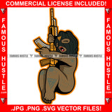 Gangster Baby Girl Tattoos Wearing Ski Mask Holding AK Machine Gun Yelling Fuck Love Hip Hop Rap Rapper Plug Trap Street Hood Ghetto Swag Thug Boss Hustler Hustling Drip Famous Hustle Art Graphic Design Logo Print Printing Vector SVG Cut File