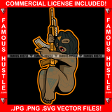 Gangster Baby Girl Tattoos Wearing Ski Mask Holding AK Machine Gun Yelling Fuck Love Hip Hop Rap Rapper Plug Trap Street Hood Ghetto Swag Thug Boss Hustler Hustling Drip Famous Hustle Art Graphic Design Logo Print Printing Vector SVG Cut File