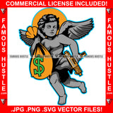 Bag Religion Gangster Angel Statue Wings Holding Cash Money Machine Gun Famous Hustle Hip Hop Rap Rapper Plug Trap Street Hood Ghetto Swag Thug Boss Hustler Hustling Drip Art Graphic Design Logo T-Shirt Print Printing JPG PNG SVG Vector Cut File