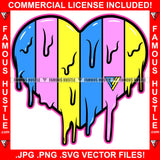 Heartless Drip Heart Rainbow Color Dripping Multi Color Dollar Sign Tattoo Hip Hop Rap Rapper Plug Trap Street Hood Ghetto Swag Thug Hustler Hustling Savage Boss Tench Trapper Famous Hustle Art Graphic Design Print Printing Vector SVG Cut File