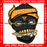 Black Ski Mask Gangster Man Mean Face Gold Teeth Eating Cash Money White Eyes Hip Hop Rap Plug Trap Street Hood Ghetto Swag Thug Drip Dripping Famous Hustle Baller Art Graphic Design Logo T-Shirt Print Printing JPG PNG SVG Vector Cut File