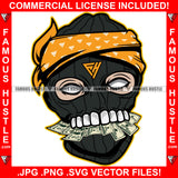 Black Ski Mask Gangster Man Mean Face Gold Teeth Eating Cash Money White Eyes Hip Hop Rap Plug Trap Street Hood Ghetto Swag Thug Drip Dripping Gang Member Famous Hustle Art Graphic Design Logo T-Shirt Print Printing JPG PNG SVG Vector Cut File