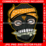 Black Ski Mask Gangster Man Mean Face Gold Teeth Eating Cash Money White Eyes Hip Hop Rap Plug Trap Street Hood Ghetto Swag Thug Drip Dripping Gang Member Famous Hustle Art Graphic Design Logo T-Shirt Print Printing JPG PNG SVG Vector Cut File
