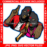 Gangster Couple Ski Mask Holding Guns Ride Or Die Ryde Relationship Love Hip Hop Rap Rapper Plug Trap Street Hood Ghetto Swag Thug Boss Hustler Drip Savage Famous Hustle Art Graphic Design Logo T-Shirt Print Printing JPG PNG SVG Vector Cut File
