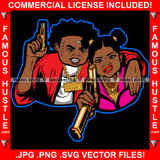 Two Babies Gangster Boy And Girl Mean Scar Face Gold Gund Jewelry Teeth Pig Tail Female Hair Gang Sign Gesture Hip Hop Trap Street Hood Ghetto Thug Hustler Drip Famous Hustle Art Graphic Design Logo T-Shirt Print Printing JPG PNG SVG Vector Cut File
