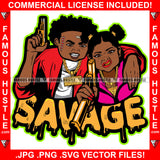 Savage Two Babies Gangster Boy And Girl Mean Scar Face Gold Gund Jewelry Teeth Pig Tail Female Hair Gang Sign Gesture Hip Hop Trap Street Hood Ghetto Thug Hustler Drip Famous Quote Art Graphic Design Logo T-Shirt Print Printing JPG PNG SVG Vector Cut File