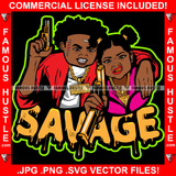 Savage Two Babies Gangster Boy And Girl Mean Scar Face Gold Gund Jewelry Teeth Pig Tail Female Hair Gang Sign Gesture Hip Hop Trap Street Hood Ghetto Thug Hustler Drip Famous Quote Art Graphic Design Logo T-Shirt Print Printing JPG PNG SVG Vector Cut File