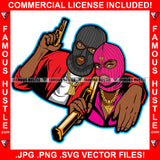Black Gangster Couple Ski Mask Gold Guns Teeth Ride Or Die Chick Relationship Love Tattoo Hip Hop Rap Rapper Plug Trap Street Hood Ghetto Swag Thug Savage Hustling Famous Hustle Art Graphic Design Logo T-Shirt Print Printing JPG PNG SVG Vector Cut File