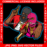 Black Gangster Couple Ski Mask Gold Guns Teeth Ride Or Die Chick Relationship Love Tattoo Hip Hop Rap Rapper Plug Trap Street Hood Ghetto Swag Thug Savage Hustling Famous Hustle Art Graphic Design Logo T-Shirt Print Printing JPG PNG SVG Vector Cut File