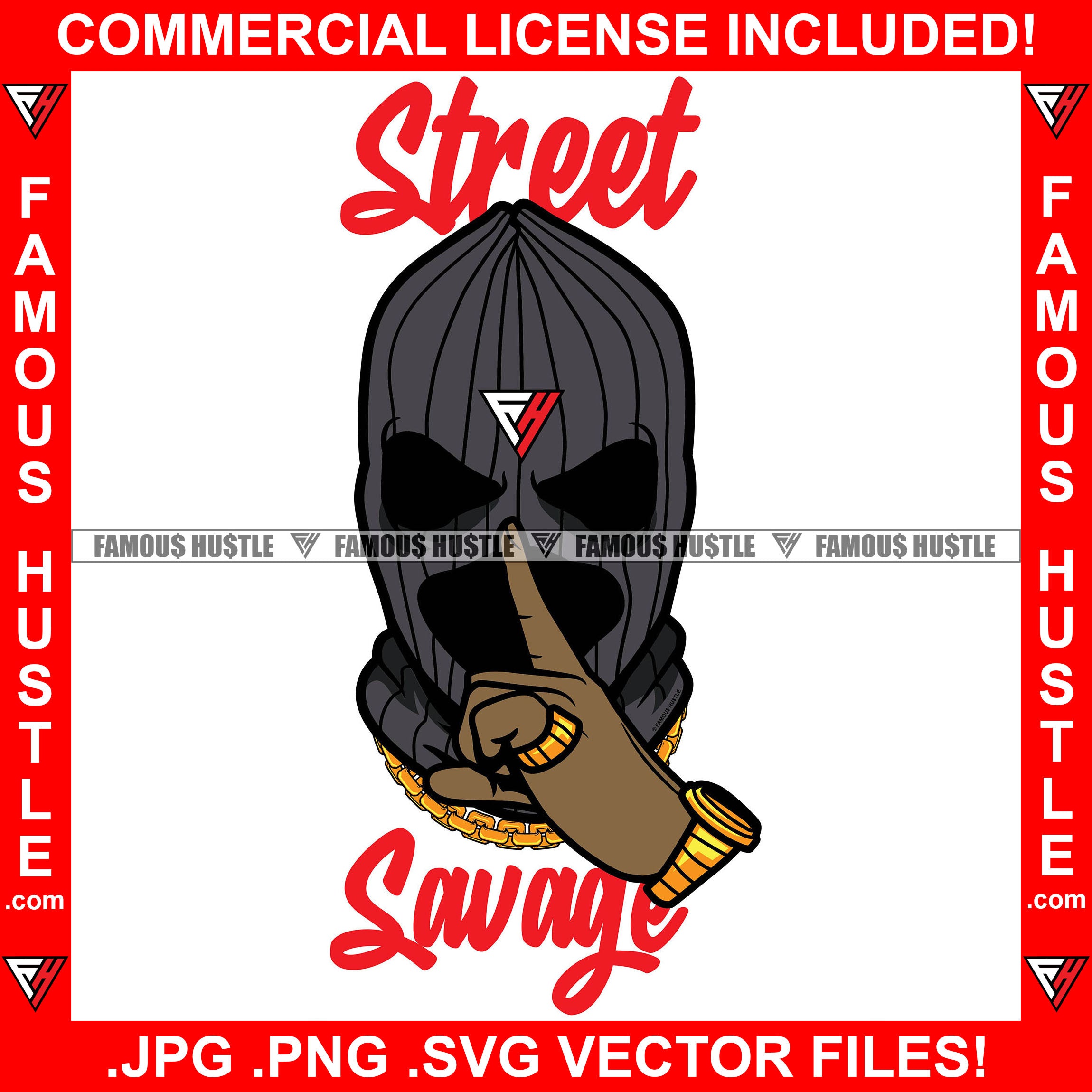 Street Savage Gangster Ski Mask Wearing Gold Jewelry Shhh Finger Sign Hand Gesture Hip Hop Rap Rapper Plug Trap Street Hood Ghetto Thug Hustler Hustling Drip Famous Hustle Quote Art Graphic Design Logo T-Shirt Print Printing JPG PNG SVG Vector Cut File