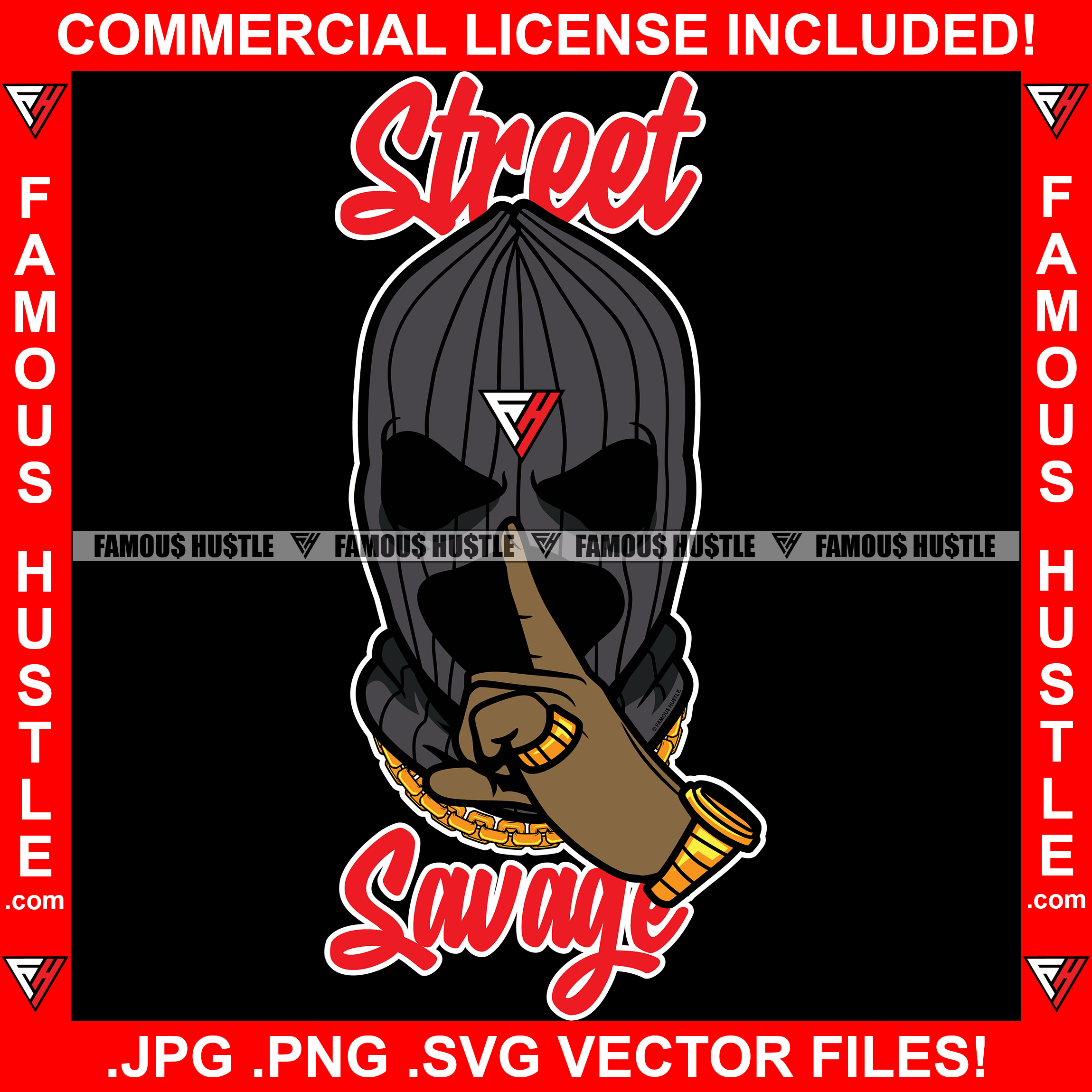 Street Savage Gangster Ski Mask Wearing Gold Jewelry Shhh Finger Sign Hand Gesture Hip Hop Rap Rapper Plug Trap Street Hood Ghetto Thug Hustler Hustling Drip Famous Hustle Quote Art Graphic Design Logo T-Shirt Print Printing JPG PNG SVG Vector Cut File
