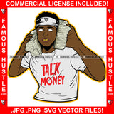 Money Savage Gangster White Eyes Man Holding Cell Phone Cash Stacks Gold Teeth Head Bandanna Hip Hop Rap Plug Trap Street Hood Ghetto Swag Thug Famous Hustle Baller Trapper Art Graphic Design Logo T-Shirt Print Printing JPG PNG SVG Vector Cut File