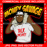 Money Savage Gangster White Eyes Man Holding Cell Phone Cash Stacks Gold Teeth Head Bandanna Hip Hop Rap Plug Trap Street Hood Ghetto Swag Thug Famous Hustle Baller Trapper Quote Art Graphic Design Logo T-Shirt Print Printing JPG PNG SVG Vector Cut File