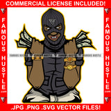 Gangster Black Man Gang Member Ski Mask Two Money Stacks Male Robber White Eyes Teeth Face Mask Gold Watches Cash Hip Hop Rap Rapper Plug Trap Street Hood Famous Hustle Art Graphic Design Logo T-Shirt Print Printing JPG PNG SVG Vector Cut File