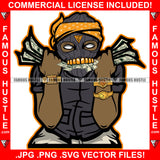 Black Ski Mask Gangster Man Mean Face Gold Teeth Eating Money Two Hands Cash Robber White Eyes Hip Hop Rap Rapper Plug Trap Street Hood Thug Hustling Drip Famous Art Graphic Design Logo T-Shirt Print Printing JPG PNG SVG Vector Cut File