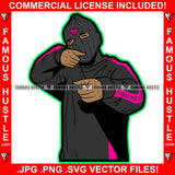 Ski Mask Gangster Man Shooting Machine Gun Position Happy Face Sinister Grin Hip Hop Plug Trap Street Hood Ghetto Swag Thug Boss Hustler Drip Famous Hustle Demon Rapper Trapper Art Graphic Design Logo T-Shirt Print Printing JPG PNG SVG Vector Cut File