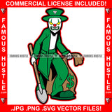 Gangster Joker Scary Clown Horror Face Grin Grinning Green Top Hat Holding Huge Cash Money Shovel Hip Hop Plug Trap Street Hood Ghetto Swag Thug Boss Hustler Drip Famous Hustle Art Graphic Design Logo T-Shirt Print Printing JPG PNG SVG Vector Cut File