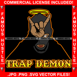 Trap Demon Gangster Hustle Black Male Man Ski Mask Hand Devil Sign Halo Robber Face Mask Hip Hop Rap Rapper Plug Trap Street Hood Ghetto Thug Drip Famous Hustle Quote Art Graphic Design Logo T-Shirt Print Printing JPG PNG SVG Vector Cut File