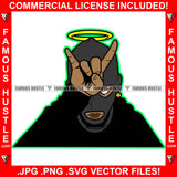 Trap Demon Gangster Hustle Black Male Man Ski Mask Hand Devil Sign Halo Robber Face Mask Hip Hop Rap Rapper Plug Trap Street Hood Ghetto Thug Drip Famous Hustle  Art Graphic Design Logo T-Shirt Print Printing JPG PNG SVG Vector Cut File