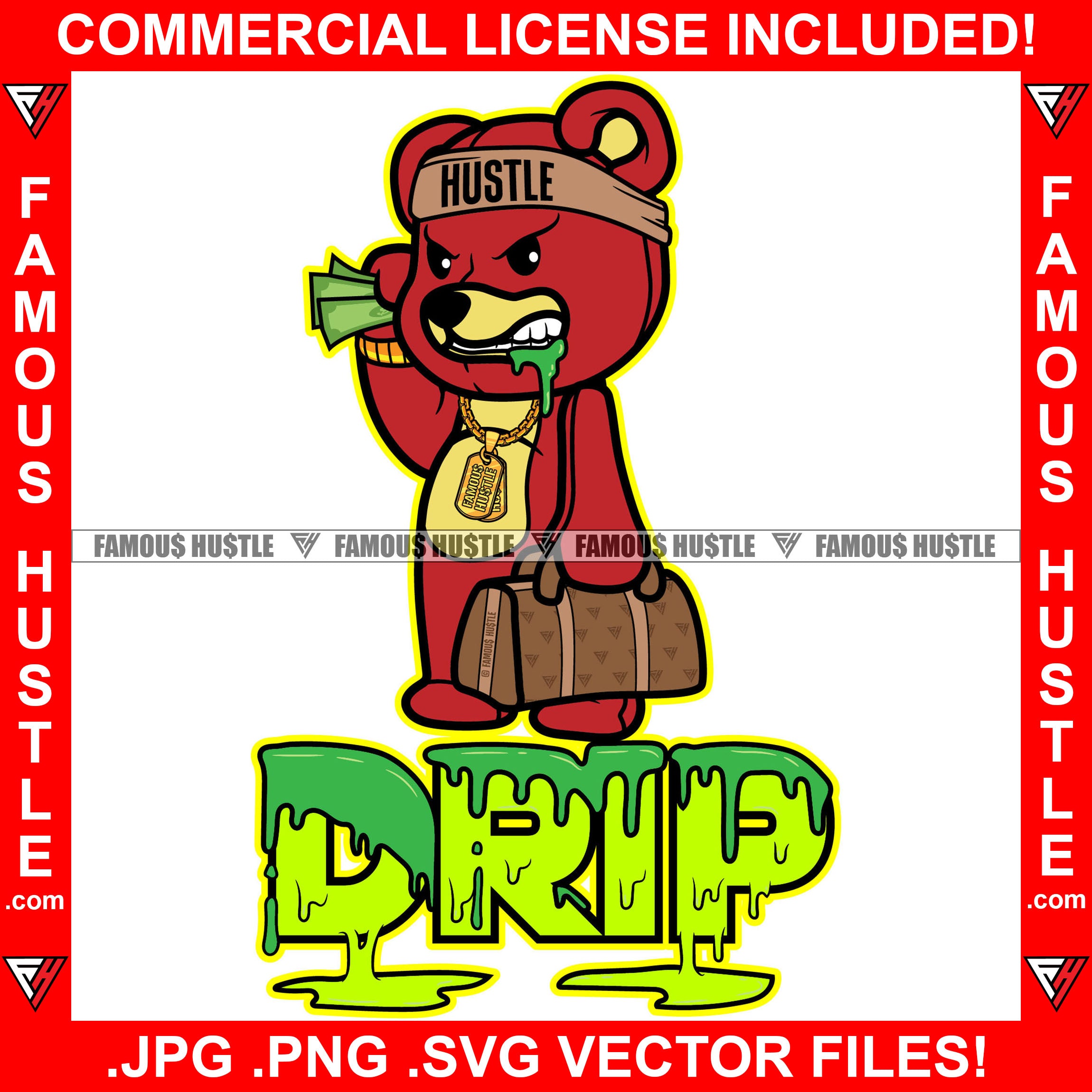 Drip Gangster Teddy Bear Mean Face Green Drink Lean Gold Chain Tattoo Hip Hop Rap Trap Street Hood Ghetto Thug Hustler Hustling Drip Dripping Savage Famous Hustle Baller Quote Art Graphic Design Print Printing Vector SVG Cut File