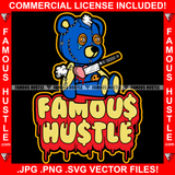 Famous Hustle Cute Gangster Horror Beat Up Teddy Bear Scar Face Toy Torn Broken Staples Patches Head Stapled Patched Stuff Coming Out Knife In Heart Tears Eyes Cash Tattoo Hip Hop Rap Trap Quote Art Graphic Design Logo Print Printing Vector SVG Cut File