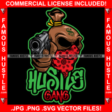 Hustle Gang Mafia Gangster Cash Money Bag Cartoon Character Angry Face Bandanna Pointing Gun Dollar Sign Hustler Hustling Famous Hustle Quote Trap Trapper Gangsta Art Graphic Design Logo T-Shirt Print Printing JPG PNG SVG Vector Cut File