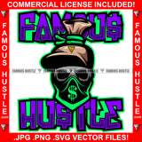 Famous Hustle Gang Mafia Gangster Cash Money Bag Cartoon Character Angry Face Bandanna Pointing Gun Dollar Sign Hustler Hustling Quote Trap Trapper Gangsta Art Graphic Design Logo T-Shirt Print Printing JPG PNG SVG Vector Cut File
