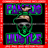 Famous Hustle Gang Mafia Gangster Cash Money Bag Cartoon Character Angry Face Bandanna Pointing Gun Dollar Sign Hustler Hustling Quote Trap Trapper Gangsta Art Graphic Design Logo T-Shirt Print Printing JPG PNG SVG Vector Cut File