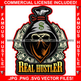 Real Hustler Horror Gangster Cash Money Bag Cartoon Character Face Mask Black Eyes Hooded Quote Tattoo Hip Hop Rap Trap Trapper Gangsta Art Graphic Design Logo T-Shirt Print Printing JPG PNG SVG Vector Cut File