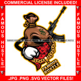 Secure The Bag Gangster Cash Money Bag Cartoon Character Mean Angry Face Bandanna Dollar Sign Gold Jewelry Machine Gun Hustler Hustling Trap Trapper Gangsta Art Graphic Design Logo T-Shirt Print Printing JPG PNG SVG Vector Cut File