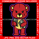 Famous Hustle Gangster Red Teddy Bear Angry Scar Face Cash Money Tattoo Hip Hop Rap Rapper Plug Trap Street Hood Ghetto Swag Thug Hustler Hustling Baller Trapper Art Graphic Design Logo T-Shirt Print Printing JPG PNG SVG Vector Cut File