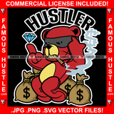 Hustler Teddy Bear Spinning Diamond On Finger Smoking Blunt Money Bags Hip Hop Rap Rapper Plug Trap Street Hood Ghetto Swag Thug Hustler Hustling Flex Drip Famous Hustle Quote Art Graphic Design Logo T-Shirt Print Printing JPG PNG SVG Vector Cut File