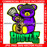 Hustle Gangster Red Teddy Bear Mean Face Black Cap Eye Burgler Cash Money Bag Bundle Hip Hop Rap Plug Trap Street Hood Ghetto Thug Hustler Boss Drip Swag Famous Quote Art Graphic Design Print Printing Vector SVG Cut File