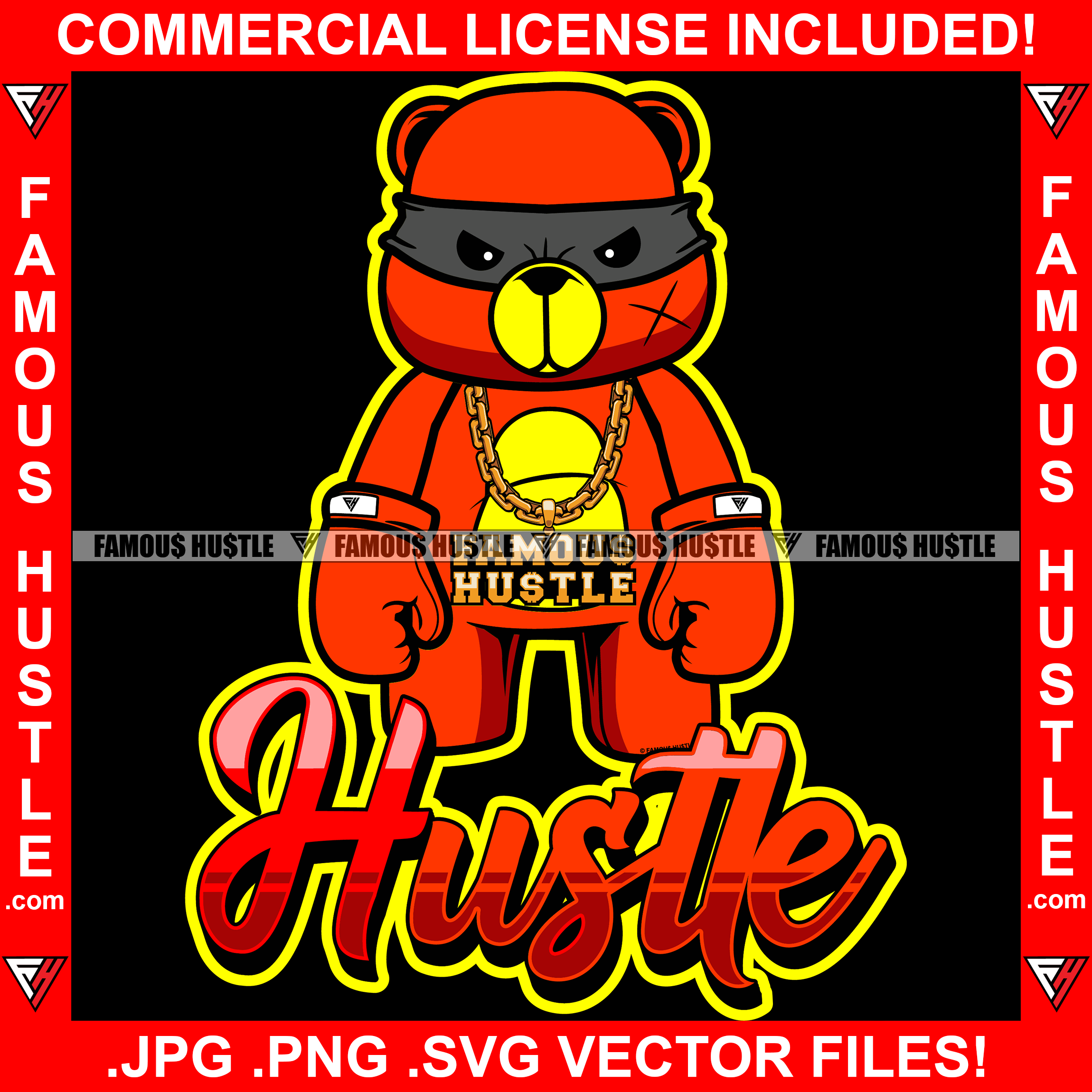 Famous Hustle Gangster Teddy Bear Burglar Mask Boxing Gloves Scar Face Gold Chain Necklace Tattoo Hip Hop Rap Rapper Plug Trap Street Hood Ghetto Thug Hustler Hustling Drip Quote Art Graphic Design Logo T-Shirt Print Printing JPG PNG SVG Vector Cut File