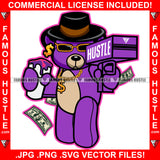 Gangster Teddy Bear Mean Face Gold Chain Necklace Falling Cash Bag Shooting Lean Drink Money Gun $100 Bills Raining Falling Down Making It Rain Hip Hustler Boss Drip Swag Famous Art Graphic Design Print Printing Vector SVG Cut File